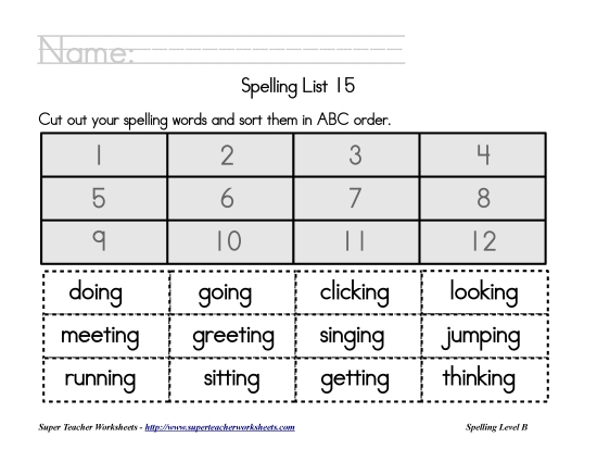 List B-15 - List 15:  ABC Order (Printable PDF Worksheet)