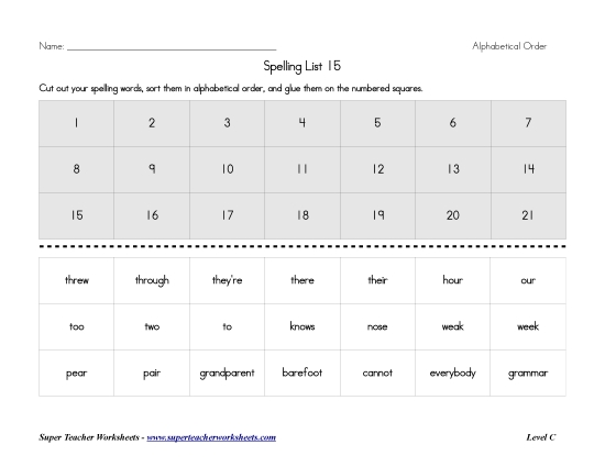 List C-15 - List 15:  ABC Order (Printable PDF Worksheet)