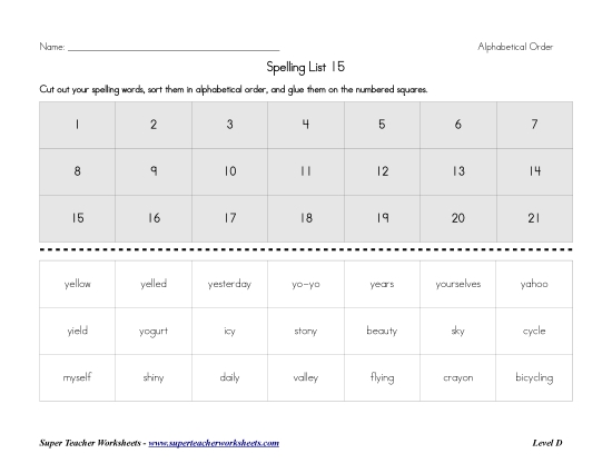 List D-15 - List 15:  ABC Order (Printable PDF Worksheet)