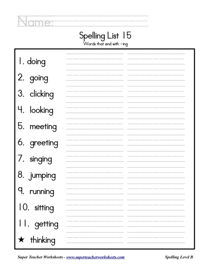 List B-15 - List 15: Word List