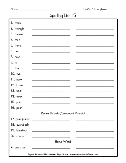 List C-15 - List 15: Word List List C-15 - List 15: Word List