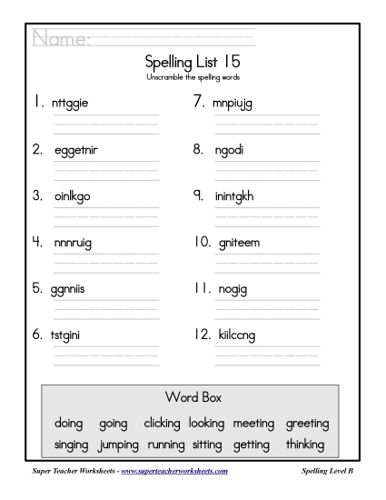 List B-15 - List 15: Word Scramble List B-15 - List 15: Word Scramble