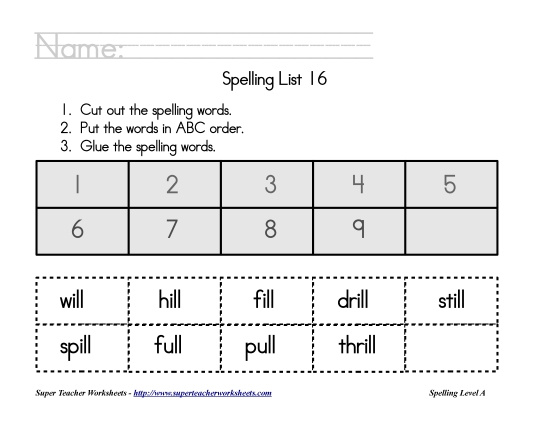 List A-16 - List 16:  ABC Order (Printable PDF Worksheet)