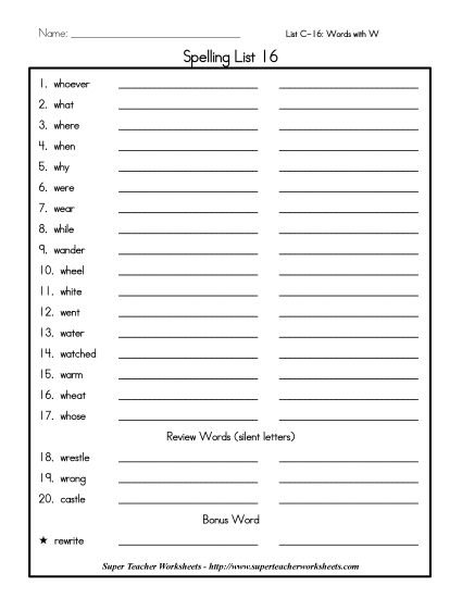 List C-16 - List 16: Word List