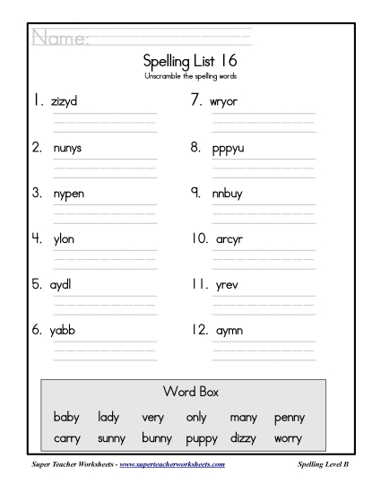 List B-16 - List 16: Word Scramble