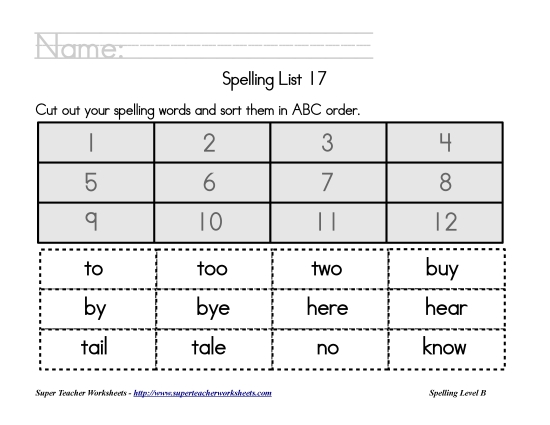 List B-17 - List 17:  ABC Order (Printable PDF Worksheet)