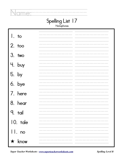 List B-17 - List 17: Word List