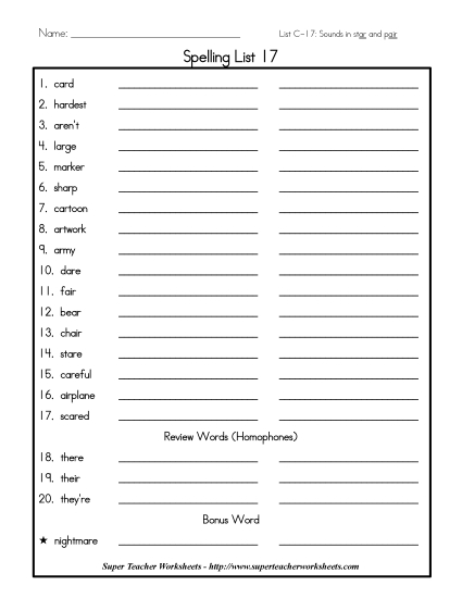 List C-17 - List 17: Word List