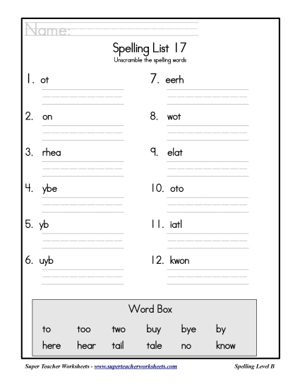 List B-17 - List 17: Word Scramble
