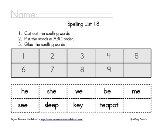 List A-18 - List 18:  ABC Order (Printable PDF Worksheet)