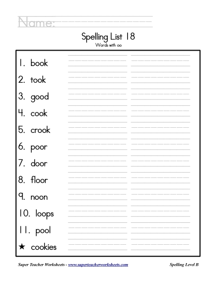 List B-18 - List 18: Word List