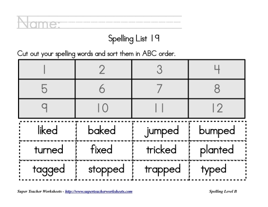 List B-19 - List 19:  ABC Order (Printable PDF Worksheet)