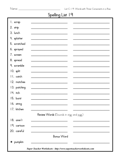 List C-19 - List 19: Word List