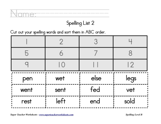 List B-2 - List 2:  ABC Order