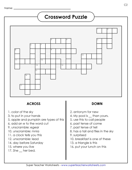 List C-2 - List 2:  Crossword Puzzle