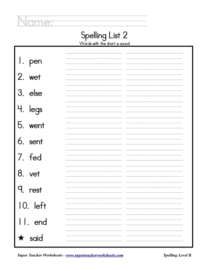 List B-2 - List 2: Word List