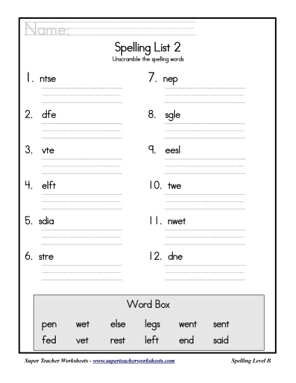 List B-2 - List 2: Word Scramble