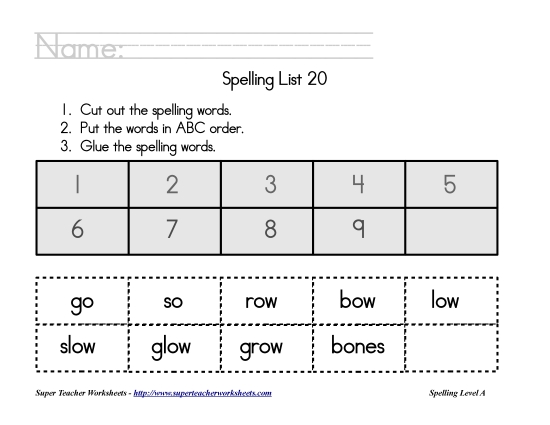 List A-20 - List 20:  ABC Order (Printable PDF Worksheet)