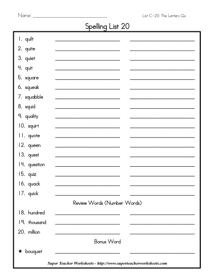 List C-20 - List 20: Word List List C-20 - List 20: Word List