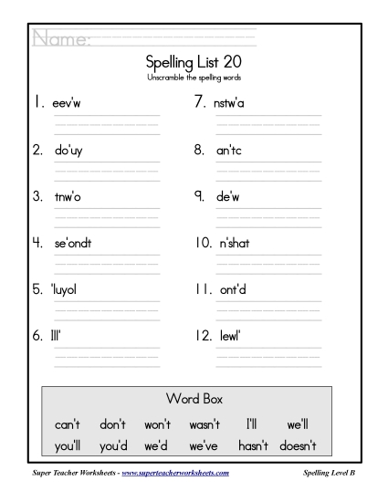 List B-20 - List 20: Word Scramble
