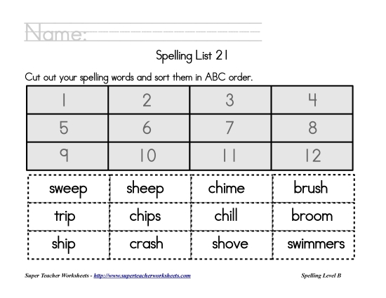 List B-21 - List 21:  ABC Order (Printable PDF Worksheet)