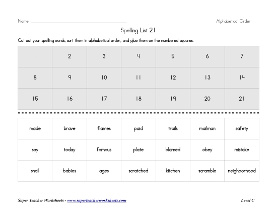 List C-21 - List 21:  ABC Order (Printable PDF Worksheet)