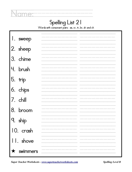 List B-21 - List 21: Word List List B-21 - List 21: Word List