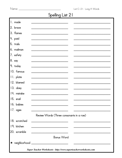 List C-21 - List 21: Word List