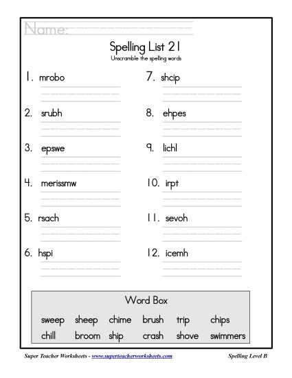 List B-21 - List 21: Word Scramble