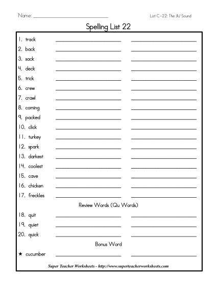 List C-22 - List 22: Word List