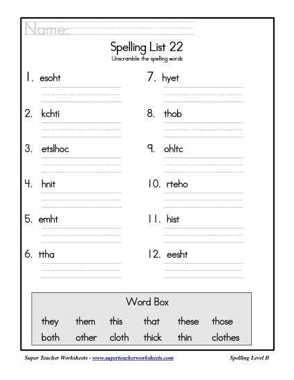 List B-22 - List 22: Word Scramble