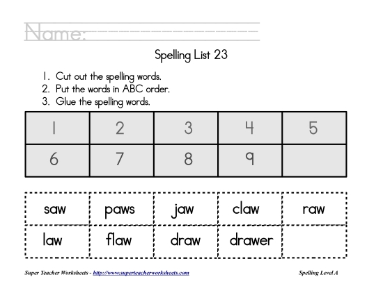 List A-23 - List 23:  ABC Order (Printable PDF Worksheet)