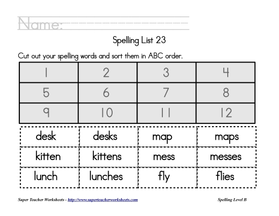 List B-23 - List 23:  ABC Order (Printable PDF Worksheet)
