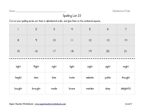 List C-23 - List 23:  ABC Order (Printable PDF Worksheet)