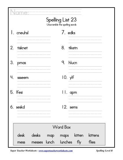 List B-23 - List 23: Word Scramble