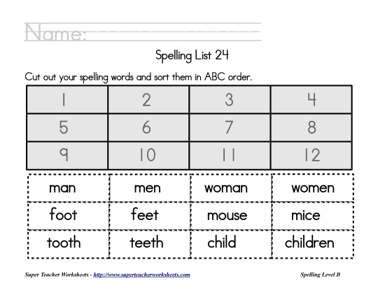 List B-24 - List 24:  ABC Order (Printable PDF Worksheet)