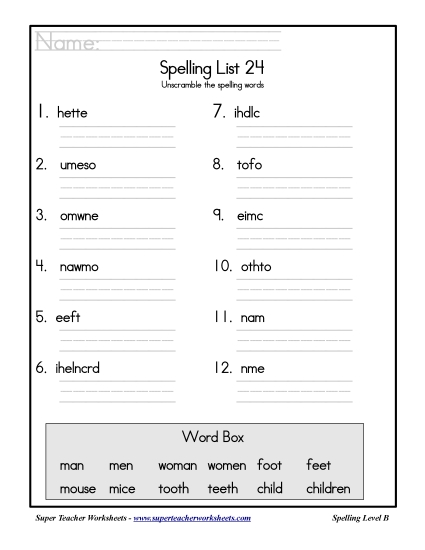 List B-24 - List 24: Word Scramble List B-24 - List 24: Word Scramble