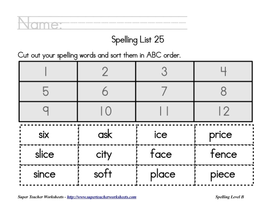 List B-25 - List 25:  ABC Order (Printable PDF Worksheet)