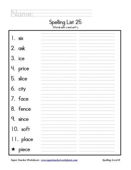 List B-25 - List 25: Word List