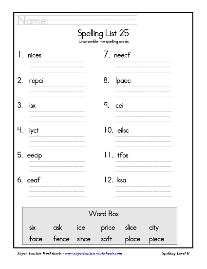 List B-25 - List 25: Word Scramble List B-25 - List 25: Word Scramble