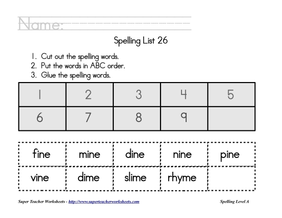 List A-26 - List 26:  ABC Order (Printable PDF Worksheet)