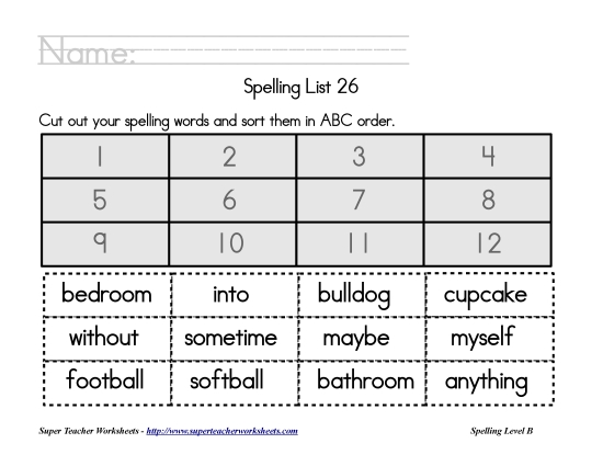 List B-26 - List 26:  ABC Order (Printable PDF Worksheet)