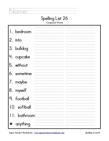 List B-26 - List 26: Word List List B-26 - List 26: Word List