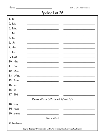 List C-26 - List 26: Word List