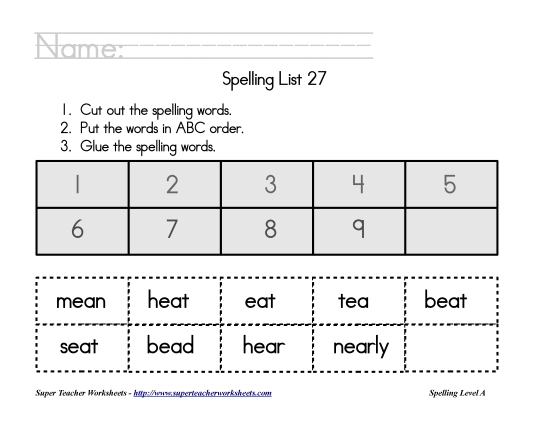 List A-27 - List 27:  ABC Order (Printable PDF Worksheet)