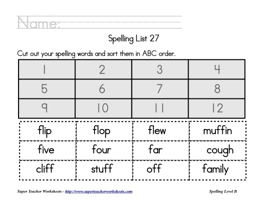 List B-27 - List 27:  ABC Order (Printable PDF Worksheet)