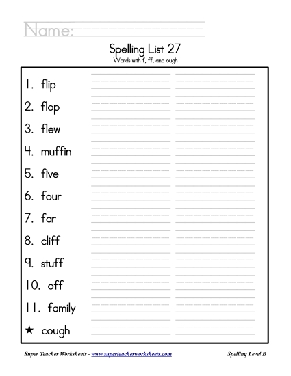 List B-27 - List 27: Word List