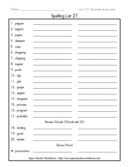 List C-27 - List 27: Word List