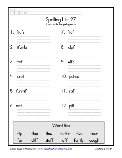 List B-27 - List 27: Word Scramble List B-27 - List 27: Word Scramble