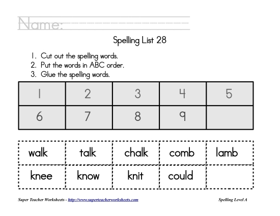 List A-28 - List 28:  ABC Order (Printable PDF Worksheet)